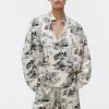 Print Drawstring Blouse